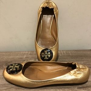 Tory Burch Gold Reva Flats